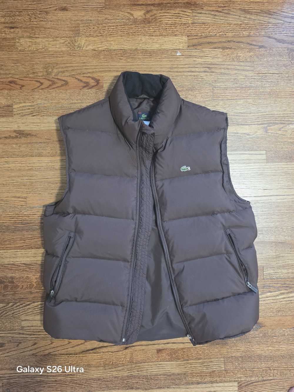Vintage Lacoste Men's Dark Brown Quilted Puffer Vest